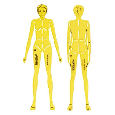 Conjunto de 2 Estênceis de Figura Feminina Frente e Verso para Alinhamento de Proporções, Planejamento de Esboço e Referência - Traceease 25,4 Cm / Amarelo