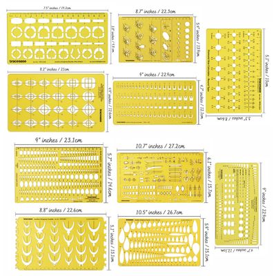 Traceease Multi Gabarito de Jóias para Anéis - Estimador de Tamanho e Peso de Pedras e Diamantes - Pacote com 10 Peças - IBA Crafts Amarelo