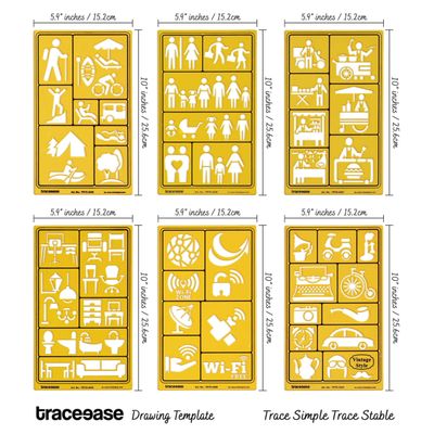 Traceease Template para Desenho de Joias, Ferramentas de Projeto, Estêncil Multi-Padrão para Anel/Pedra, Pacote com 6 Peças - IBA Crafts Amarelo