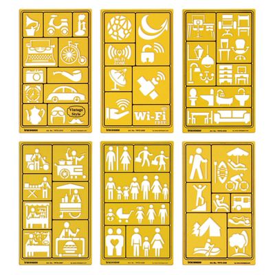 Traceease Template para Desenho de Joias, Ferramentas de Projeto, Estêncil Multi-Padrão para Anel/Pedra, Pacote com 6 Peças - IBA Crafts Amarelo