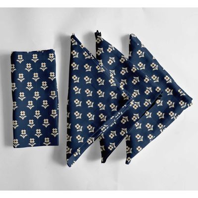 Guardanapos de Musselina de Algodão, Estampa Floral Azul em Bloco, Conj. 12, 51 cm, Para Jantar e Decoração, Laváveis à Máquina - Vargottam 50,8 Cm × 50,8 Cm – Pacote Com 12 Peças / Azul