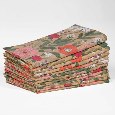 Guardanapos Canvas de Algodão Bege, Jogo com 12, 51 cm, Estampa Floral, Duráveis, Absorventes para Jantar, Festas e Decoração - Vargottam 50,8 Cm × 50,8 Cm – Pacote Com 12 Peças / Bege
