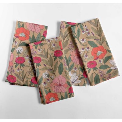 Guardanapos Canvas de Algodão Bege, Jogo com 12, 51 cm, Estampa Floral, Duráveis, Absorventes para Jantar, Festas e Decoração - Vargottam 50,8 Cm × 50,8 Cm – Pacote Com 12 Peças / Bege