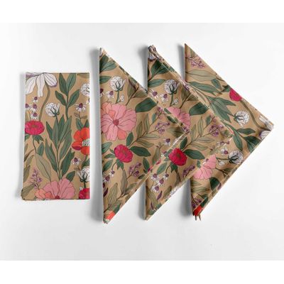 Guardanapos Canvas de Algodão Bege, Jogo com 12, 51 cm, Estampa Floral, Duráveis, Absorventes para Jantar, Festas e Decoração - Vargottam 50,8 Cm × 50,8 Cm – Pacote Com 12 Peças / Bege