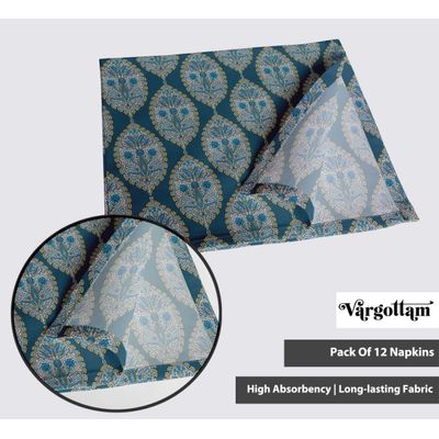 Guardanapos Designer Canvas Algodão, Conj. 12, 51 cm, Estampa Paisley Tons Azuis, Duráveis e Absorventes, Lavável à Máquina - Vargottam 50,8 Cm × 50,8 Cm – Pacote Com 12 Peças / Azul
