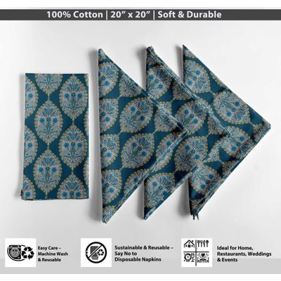 Guardanapos Designer Canvas Algodão, Conj. 12, 51 cm, Estampa Paisley Tons Azuis, Duráveis e Absorventes, Lavável à Máquina - Vargottam 50,8 Cm × 50,8 Cm – Pacote Com 12 Peças / Azul