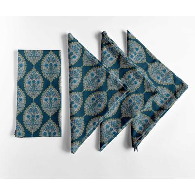 Guardanapos Designer Canvas Algodão, Conj. 12, 51 cm, Estampa Paisley Tons Azuis, Duráveis e Absorventes, Lavável à Máquina - Vargottam 50,8 Cm × 50,8 Cm – Pacote Com 12 Peças / Azul