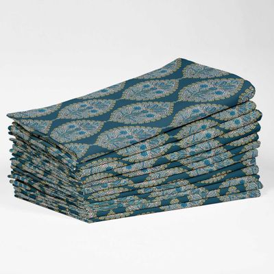 Guardanapos Designer Canvas Algodão, Conj. 12, 51 cm, Estampa Paisley Tons Azuis, Duráveis e Absorventes, Lavável à Máquina - Vargottam 50,8 Cm × 50,8 Cm – Pacote Com 12 Peças / Azul