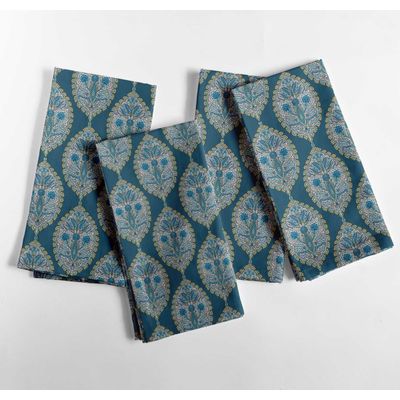 Guardanapos Designer Canvas Algodão, Conj. 12, 51 cm, Estampa Paisley Tons Azuis, Duráveis e Absorventes, Lavável à Máquina - Vargottam 50,8 Cm × 50,8 Cm – Pacote Com 12 Peças / Azul