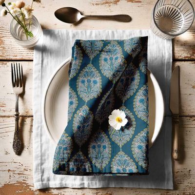 Guardanapos Designer Canvas Algodão, Conj. 12, 51 cm, Estampa Paisley Tons Azuis, Duráveis e Absorventes, Lavável à Máquina - Vargottam 50,8 Cm × 50,8 Cm – Pacote Com 12 Peças / Azul