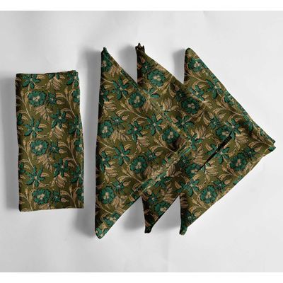 Guardanapos Musselina Algodão Floral Vintage Verde, Conj.12(51 cm), Absorventes, para Jantar e Decoração - Lavável na Máquina - Vargottam 50,8 Cm × 50,8 Cm – Pacote Com 12 Peças / Verde