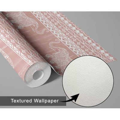 Papel de Parede Tribal Elefante Estilo Asiático Autoadesivo Vinílico, Decorativo, Fácil DIY para Quarto e Sala, Rosa - S4Sassy 63,5 cm (L) × 609,6 cm (C) / Rosa - Vinil Texturizado