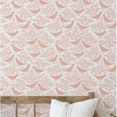 Papel de Parede Vinil Removível com Estampa de Pássaro e Coral, Impermeável para Decoração - S4Sassy 63,5 cm (L) × 609,6 cm (C) / Laranja - Vinil Liso