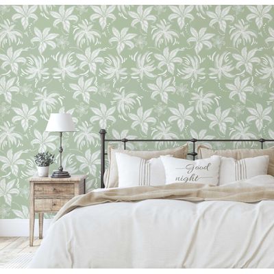 Papel de Parede Vinil Removível, Folha Retrô Chique, Impermeável, Verde, para Quartos e Salas - S4Sassy 63,5 cm (L) × 304,8 cm (C) / Verde - Vinil Texturizado