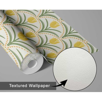 Papel de Parede Vinílico Autoadesivo Impermeável, Estampa Arco Tulipas Chic - Amarelo, para Quartos, Locais de Aluguel e Armários - S4Sassy 63,5 cm (L) × 609,6 cm (C) / Amarelo - Vinil Texturizado