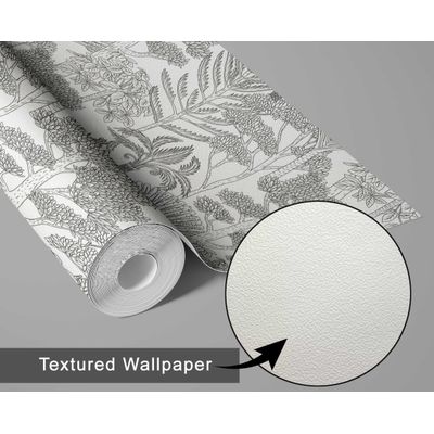 Papel Contato Decorativo Autoadesivo Impermeável Cinza com Árvores Tropicais Esboçadas à Mão Removível para Quarto/Sala de Jantar - S4Sassy 63,5 cm (L) × 609,6 cm (C) / Cinza - Vinil Texturizado