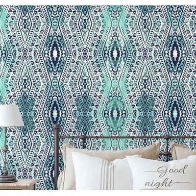 Papel de Parede Adesivo Boho Geométrico Diamante, Vinil Impermeável, Verde, Removível para Quarto e Sala - S4Sassy 63,5 cm (L) × 914,4 cm (C) / Verde - Vinil Liso