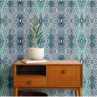 Papel de Parede Adesivo Boho Geométrico Diamante, Vinil Impermeável, Verde, Removível para Quarto e Sala - S4Sassy 63,5 cm (L) × 914,4 cm (C) / Verde - Vinil Liso