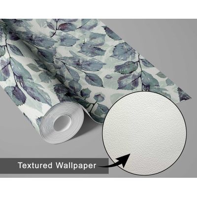 Papel Adesivo Vinílico Decorativo, Folhas em Aquarela, Verde, Impermeável, Removível, para Inquilinos, Quarto e Sala de Jantar - S4Sassy 63,5 cm (L) × 609,6 cm (C) / Verde - Vinil Texturizado