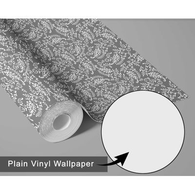 Papel de Parede com Estampa de Folhas de Videira, Estilo Asiático, Autoadesivo, Decorativo, DIY Fácil para Quarto e Sala - Cinza - S4Sassy 63,5 cm (L) × 914,4 cm (C) / Cinza - Vinil Liso