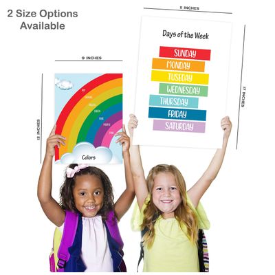 Traceease 10 Cartazes Laminados Sala de Aula/Jardim/Ensino Domiciliar/Bebê - ABC, Números, Formas, Emoções, Tempo - IBA Crafts 27,94 Cm × 43,18 Cm / Multicolorido