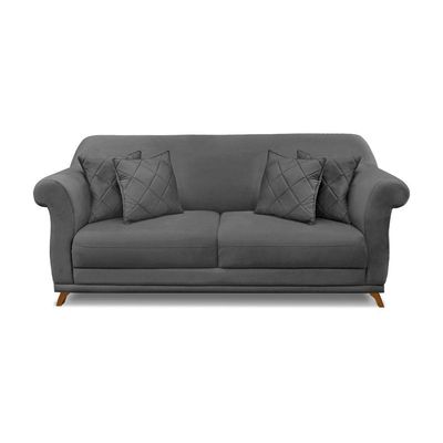 Sofá 3 Lugares Pé De Madeira Julieta 220 Cm Suede S04 - D'rossi Cor Cinza