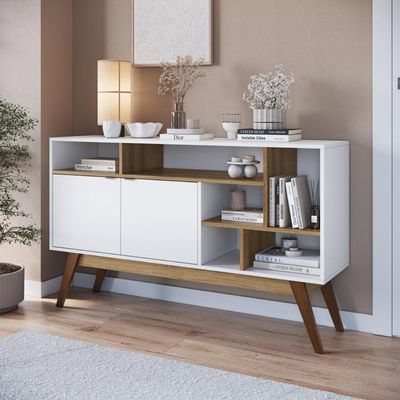Aparador Com 2 Portas E 6 Nichos Branco Mel