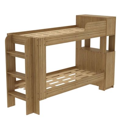 Cama Beliche Adulto Baú Superior Com Escadas Armário De 1 Porta E Prateleiras Internas Amêndoa