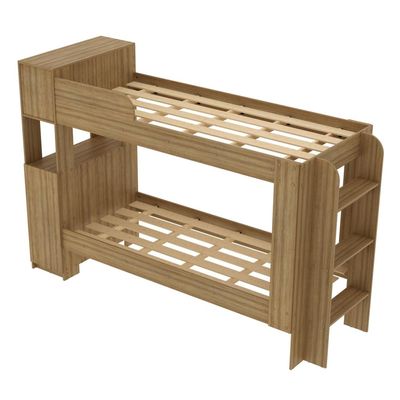 Cama Beliche Adulto Baú Superior Com Escadas Armário De 1 Porta E Prateleiras Internas Amêndoa