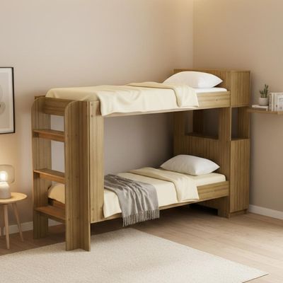 Cama Beliche Adulto Baú Superior Com Escadas Armário De 1 Porta E Prateleiras Internas Amêndoa
