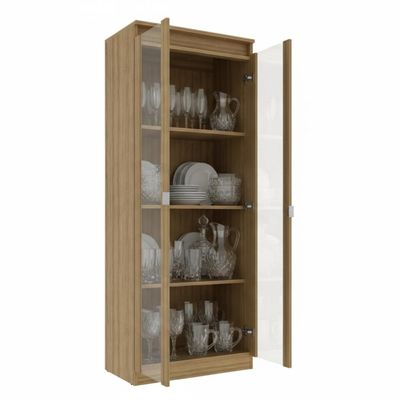 Cristaleira Vertical 2 Portas de Vidro 3 Prateleiras 160,5cmx60cm CR6004 Amendoa