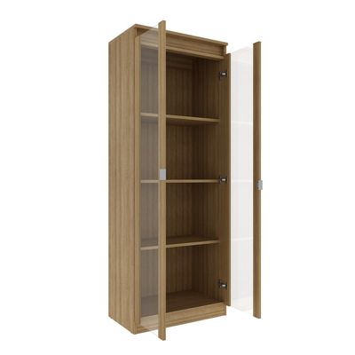 Cristaleira Vertical 2 Portas de Vidro 3 Prateleiras 160,5cmx60cm CR6004 Amendoa