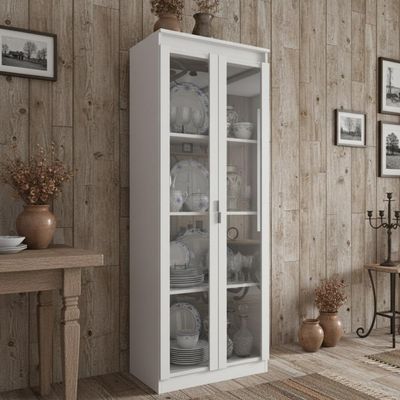 Cristaleira Vertical 2 Portas de Vidro 3 Prateleiras 160,5cmx60cm CR6004 Branco