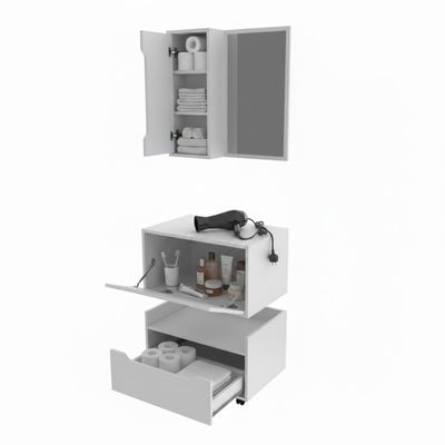Conjunto Para Banheiro Balcão Suspenso Com Espelho Sem Cuba Bn3692 Tecnomobili Branco