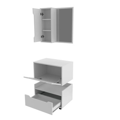 Conjunto Para Banheiro Balcão Suspenso Com Espelho Sem Cuba Bn3692 Tecnomobili Branco