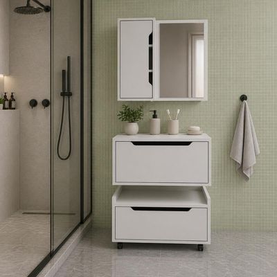 Conjunto Para Banheiro Balcão Suspenso Com Espelho Sem Cuba Bn3692 Tecnomobili Branco