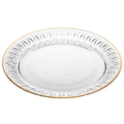 Conjunto 2 Pratos de Sobremesa 20cm Cristal com Fio de Ouro Radial Lyor Mesa Posta