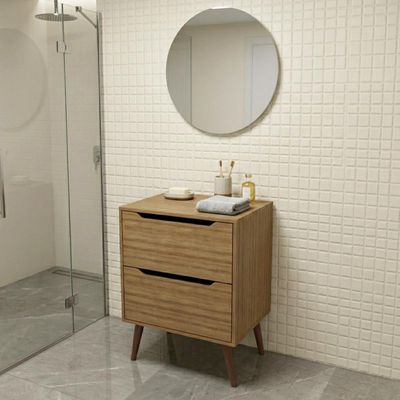 Conjunto Para Banheiro Balcão Com Espelho Redondo Sem Cuba 60Cm Bn3690 Tecnomobili Amendoa