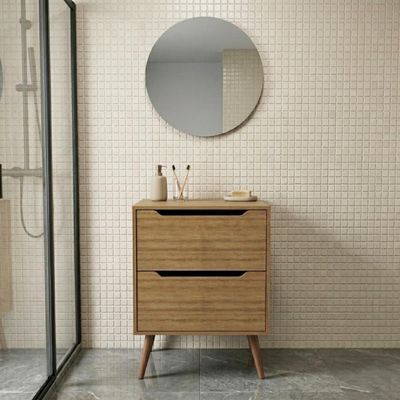 Conjunto Para Banheiro Balcão Com Espelho Redondo Sem Cuba 60Cm Bn3690 Tecnomobili Amendoa