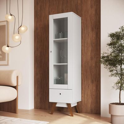 Cristaleira Retrô Com 1 Porta E 1 Gaveta Branco