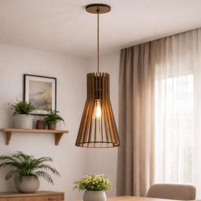 Kit 4 Luminárias de Teto Pendentes Iluminação Decorativa Cone MDF E27 Tiffany Dital