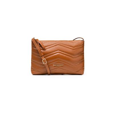 Bolsa Transversal Feminina de Couro Zig Zag Matelasse Pequena Caramelo M / Caramelo