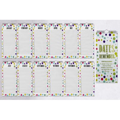 Calendário Perpétuo de Poás para Parede, Lembrete de Aniversário e Eventos, Impressão em Folha Dourada, Planner Organizador - Inkdotpot 27,94 Cm × 13,72 Cm / Multicolorido