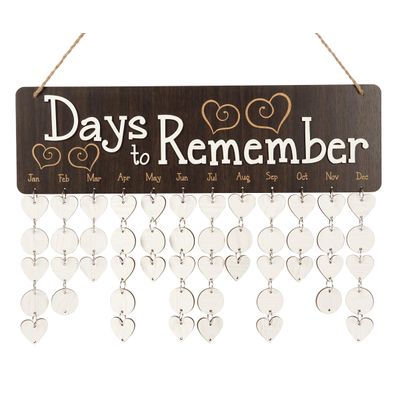 Calendário Perpétuo de Parede em Madeira Datas para Lembrar, Placa de Aniversários para Pendurar, Presente para Mãe/Pai/Avós - Inkdotpot 40,64 Cm × 11,94 Cm / Marrom