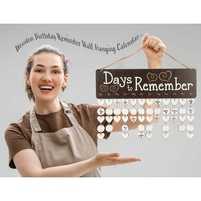 Calendário Perpétuo de Parede em Madeira Datas para Lembrar, Placa de Aniversários para Pendurar, Presente para Mãe/Pai/Avós - Inkdotpot 40,64 Cm × 11,94 Cm / Marrom