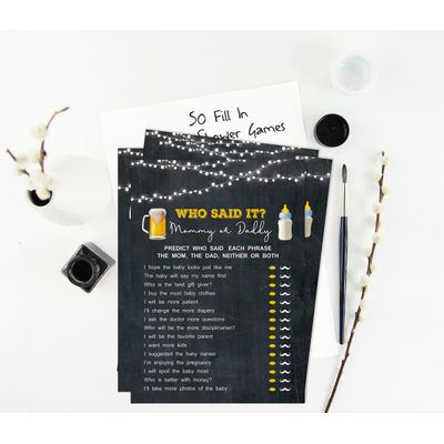 Inkdotpot 50 Cartões para Chá de Bebê, Neutro em Gênero, para Novos Pais - Inkdotpot 12,7 Cm × 17,78 Cm / Cinza - Quem Disse Isso: Mamãe ou Papai?