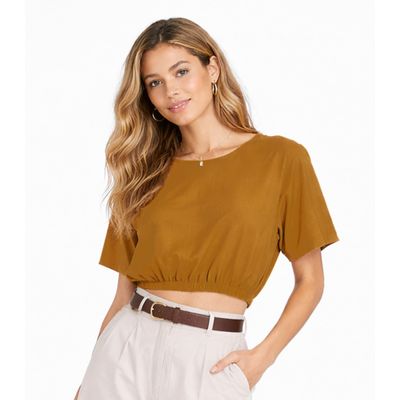 Blusa Feminina Elástico Na Cintura Infinita Cor Marrom M / Marrom