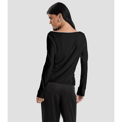Blusa Feminina em Viscose Creponada Dianna Preto G / Preto
