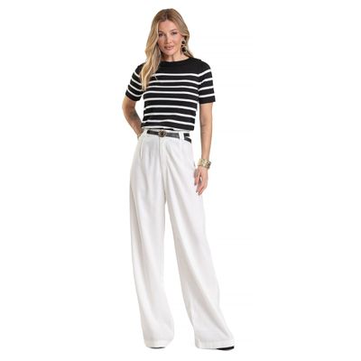 Blusa Feminina Em Tricot Listrado Dianna Preto GG / Preto