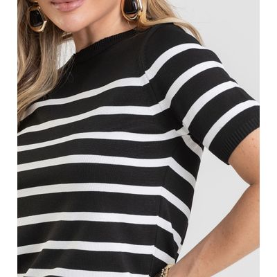 Blusa Feminina Em Tricot Listrado Dianna Preto GG / Preto